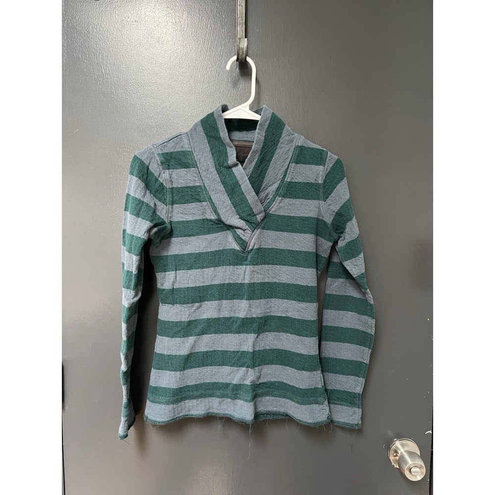 prAna Womens Ivona Pullover Striped Knit Sweater S Organic Cotton Raw Hem